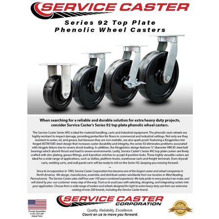 Service Caster 10 Inch Heavy Duty Phenolic Wheel Caster Set with Brakes and Swivel Locks, 4PK SCC-KP92S1030-PHR-SLB-BSL-4